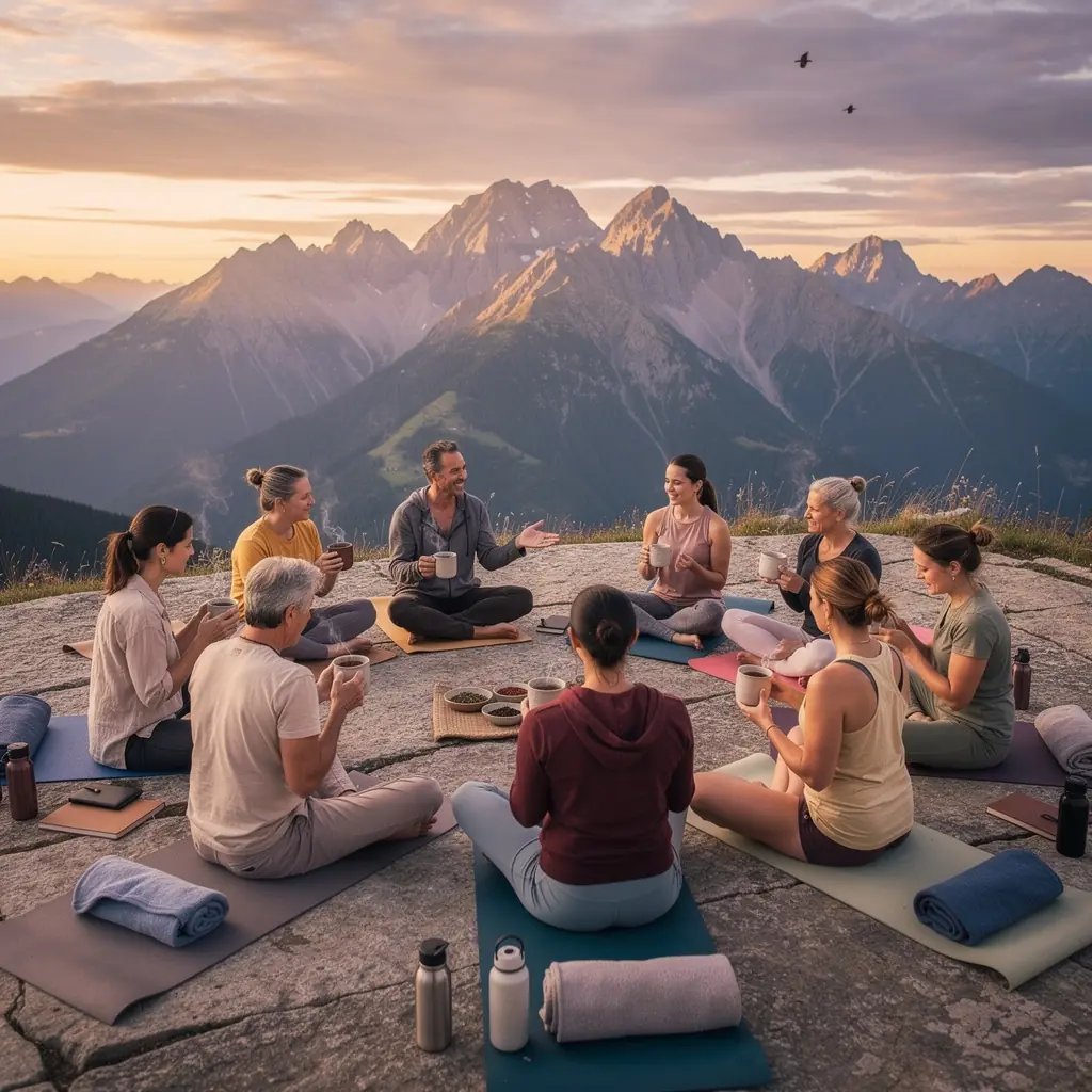 Žena meditujúca pri čaji v pokojnej záhrade