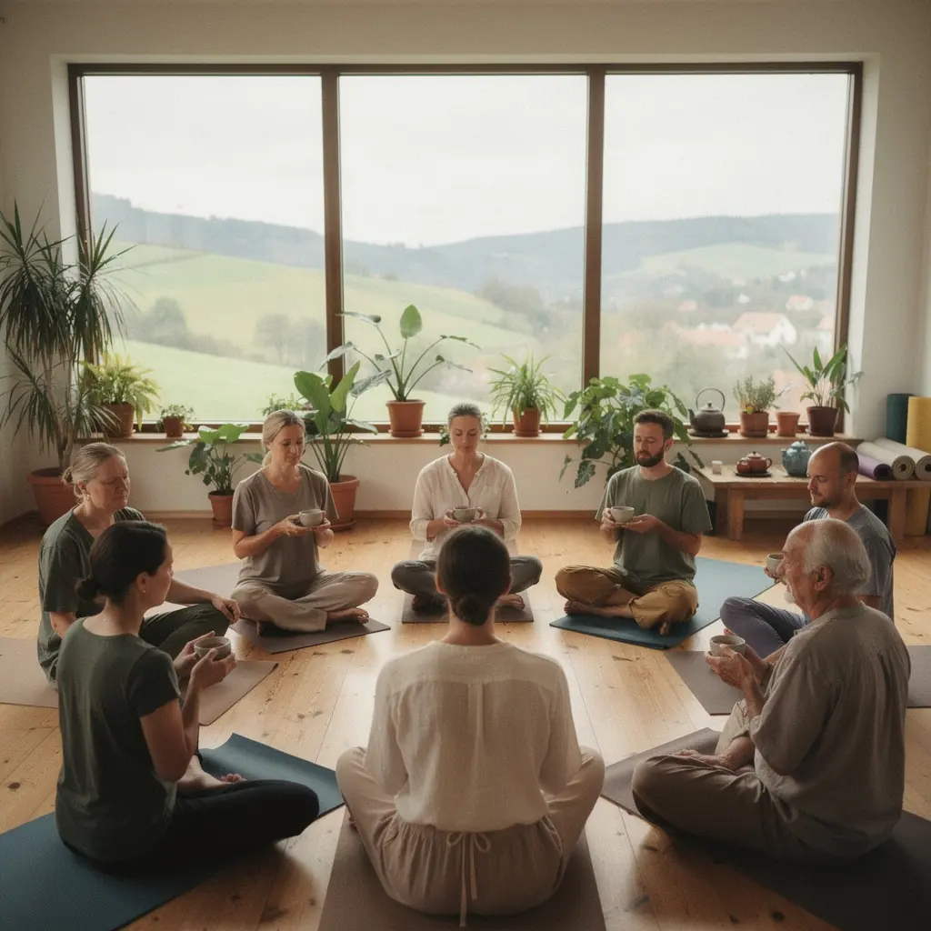 Pohľad na voňavé bylinky a sušené kvety okolo šálky čaju