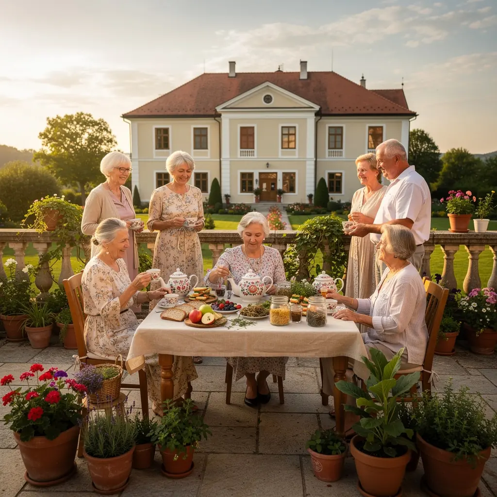Vytvorenie bylinkového čaju s použitím čerstvých surovín, ktorý je servírovaný na elegantnom tanieriku.
